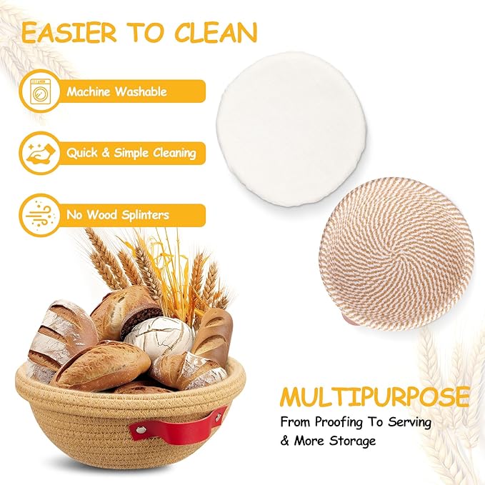 Banneton Bread Proofing Basket - Cotton Banneton Basket Set of 2 Sourdough Proofing Basket Round Proofing Bowls Handmade Rattan Baskets and Liners