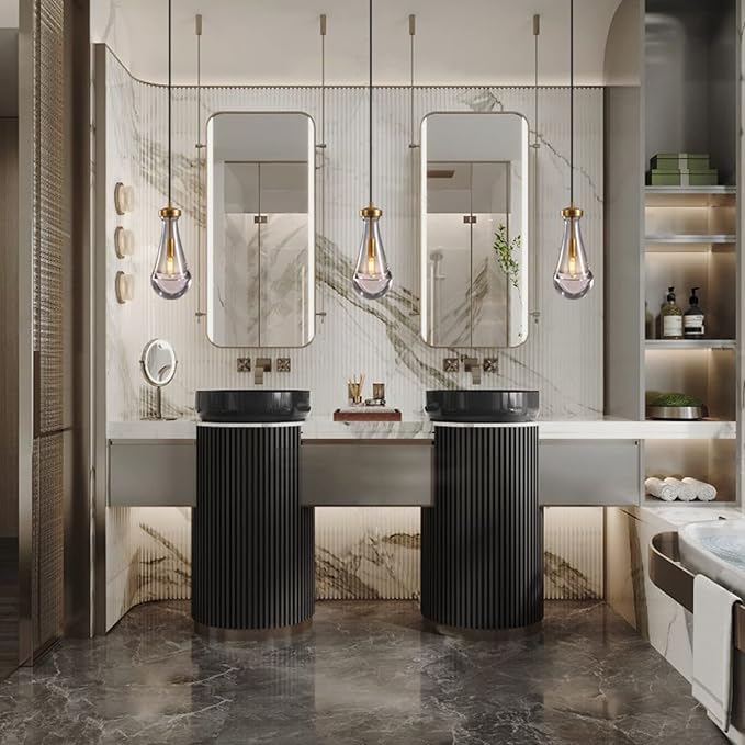 Raindrop Pendant Light Fixtures, Brass Glass Pendant Lighting, Teardrops Pendant Lights Kitchen Island, Indoor Pendant Light for Kitchen Island Bedroom Bathroom, Included Bulb