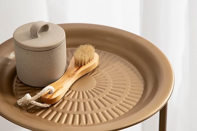 Kate and Laurel Mahdavi Modern Plant Stand Table; 12 x 12 x 27; Gold; Unique Accent Table with Textured Top