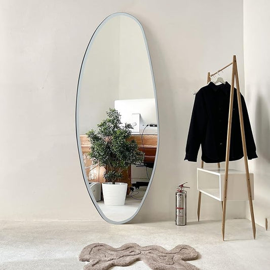 BST FURNH Water Drop Mirror 47x23 Inch - Full Length Frameless Mirror, Unique Irregular Design for Bedroom & Bathroom