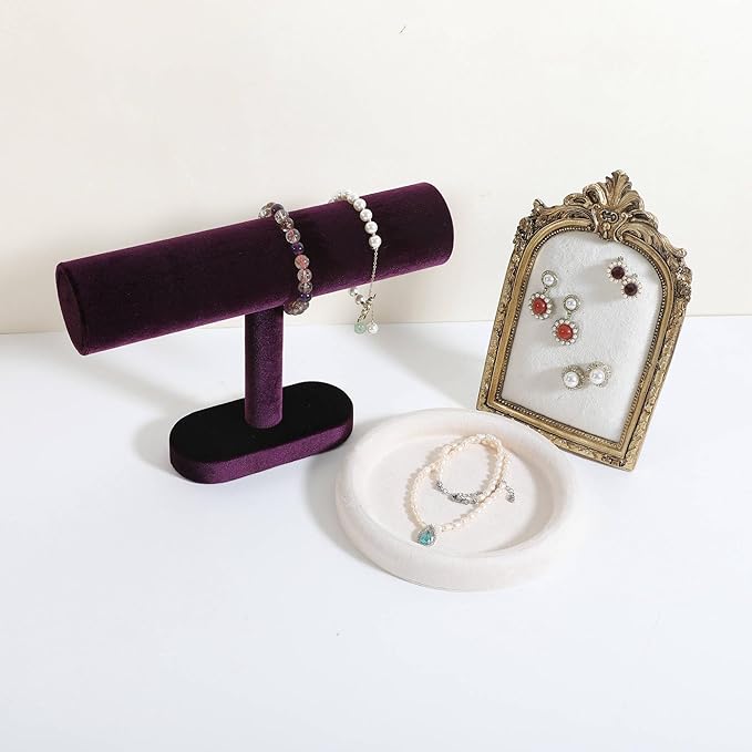 GemeShou Round Jewelry Organizer plate, Top Microfiber velvet Jewerly display tray, Empty Jewelry showcase tray for Necklace Bracelet Ring Earring display stand holder (Cream-Small, 5.9 x 5.9 in)