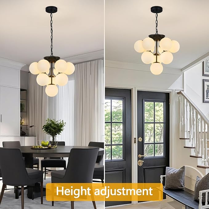 10 Lights Globe Pendant Light Mid Century Pendant Lighting Modern Black Sputnik Chandelier Dining Room Pendant Lights for Kitchen Island Living Room Bedroom Staircase