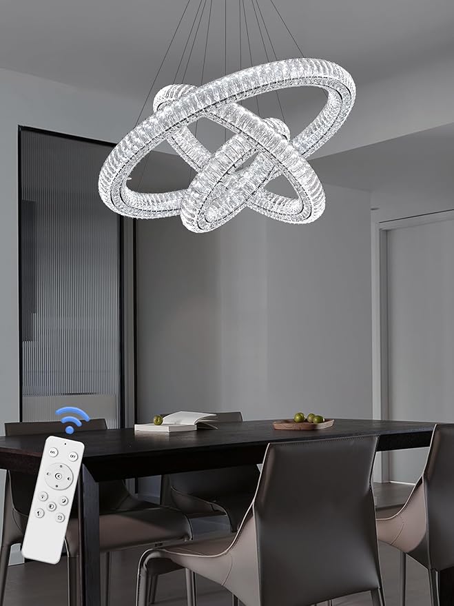 3 Rings Crystal Chandeliers for Living Room Black Chandelier High Ceiling Chandeliers for Foyer LED Dimmable3000-6000K D32+D24+D16