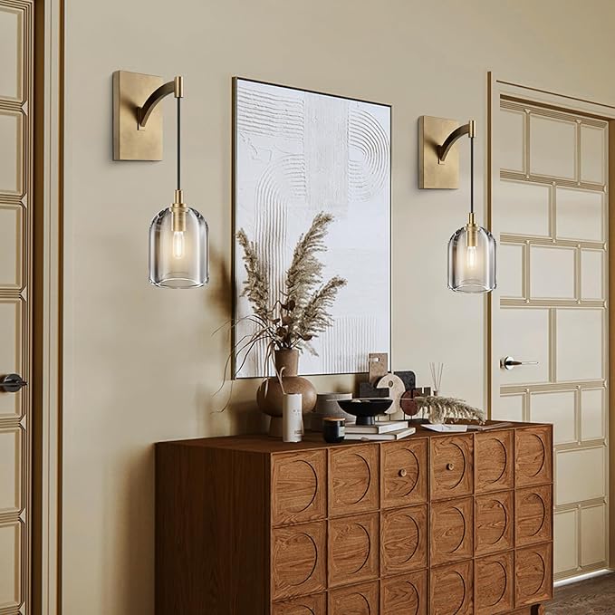 Modern Crystal Wall Sconce, Brass Hemisphere Wall Sconce, Gold Wall Lamps Indoor Lighting for Bedroom Bathroom Vanity Light Fixtures Includes Bulbs