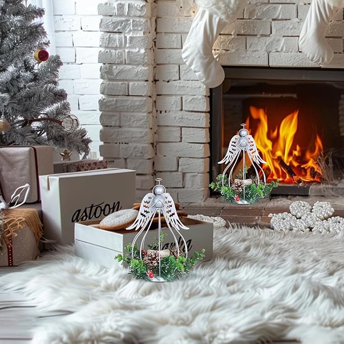 DECORKEY Christmas Decorations Outdoor&Indoor, 2PCS Andrew Candle Holders with Pine Cone, red Berry Wreath, Decorative Lanterns for Porch Centerpiece Table Decor Gift