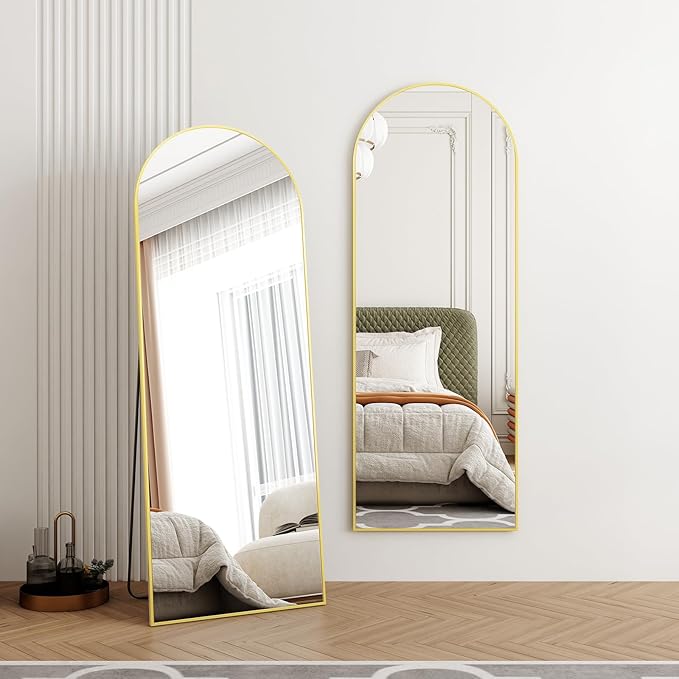 65"x24"Arched Full Length Mirror with Stand,Gold Full Body Mirrorr,Shatterproof Tempered Glass&Aluminum Alloy Frame,Freestanding Large Mirror for Bedroom,Living Room,Dressing Room