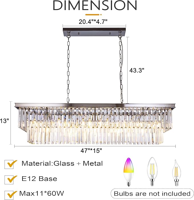 Wellmet 9-Light Crystal Chandelier 34.5 inch, Contemporary Modern Chandeliers Adjustable for Living Room, Dining Room, Pool Table Light, Kitchen Island Lighting (Chrome, 47 inches)