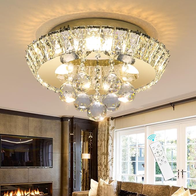 Modern Glam Crystal Chandelier Bedroom Ceiling Lights Chandelier with Dimmable Bulbs Ceiling Lighting Fixture 12 Inches Gold Light