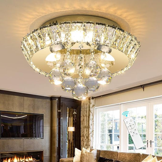 Modern Glam Crystal Chandelier Bedroom Ceiling Lights Chandelier with Dimmable Bulbs Ceiling Lighting Fixture 12 Inches Gold Light