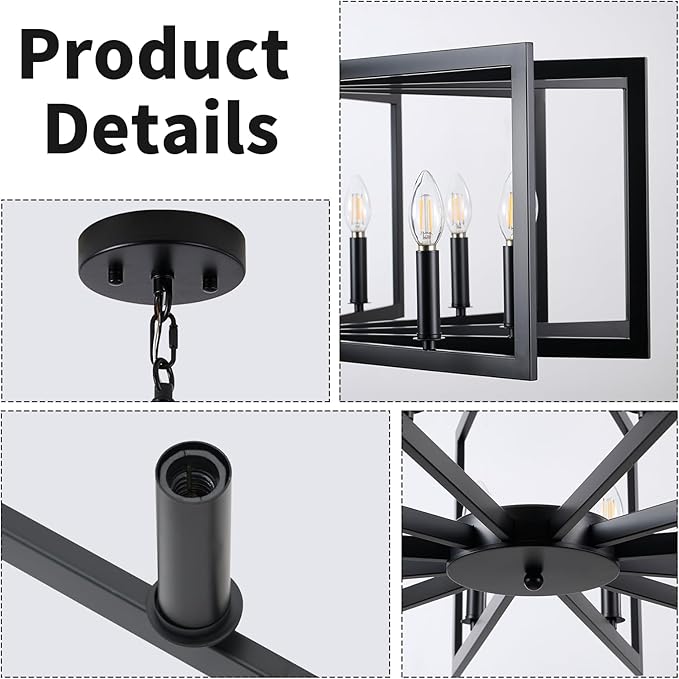 Black Chandelier for Dining Room, 12-Light Kitchen Chandelier Light Fixture Modern Metal Industrial Large Chandeliers for Farmhouse Entryway Living Room (E12 Bulbs Not Included)