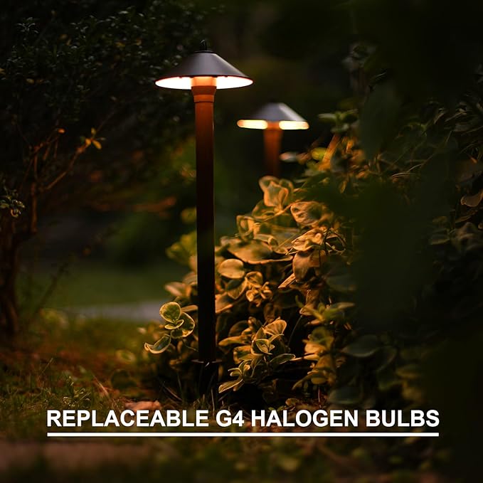 GOODSMANN Landscape Lighting Outdoor Low Voltage Landscape Lighting Kits 8PK Pathway Lights Wired 1.2W 40 Lumen 2700K Metal 12V AC Brown Electric Sidewalk Walkway Lights with Cable Connectors