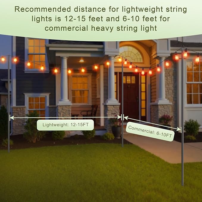 String Light Poles for Outside, 10ft Adjustable Metal Poles for Outdoor String Lights Hanging Light, Outdoor Light Poles with Fork, for Patio, Deck, Backyard, Garden (6 Pack)