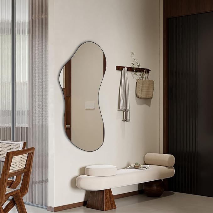 Irregular Shaped Mirror, 47.25"x20.8" Asymmetrical Mirrors, Modern Waved Decorative Mirror for Living Room Bathroom Bedroom Entryway Fireplace