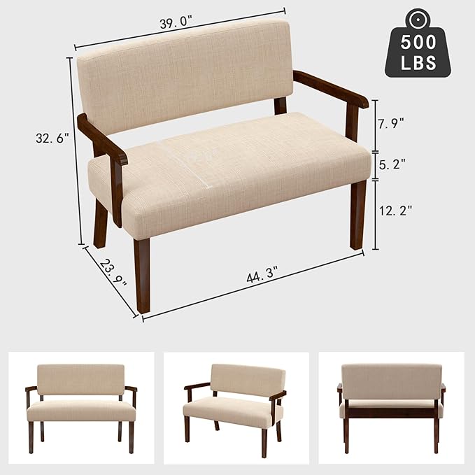 Accent Chair 2 Seat, Arm Chairs with Soft Seat and Armrests for Living Room, Love seat for Dining, Reading, and Waiting Rooms (Beige)