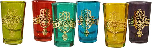 Tea Serving & Glasses Moroccan Set of 6 Tea Glasses Exquisite and Royal Khmissa Colorful
