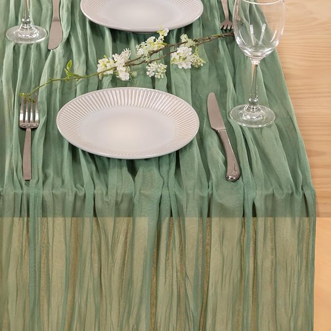 MLMC Sage Green Table Runner 10ft Rustic Gauze Fall Cheesecloth Table Runner Sage Cheese Cloth Centerpiece Decor 35x120 Inches for Boho Wedding Bridal Shower Birthday Party Decor
