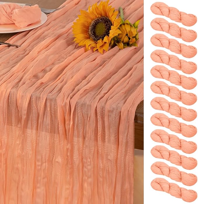 Peach Cheesecloth Table Runner 12 Pack Fall Table Runners Boho Gauze 120 Inches Cheese Cloth Fall Table Decorations for Sweet Little Peach Baby Shower Decor Wedding Bridal Thanksgiving Party