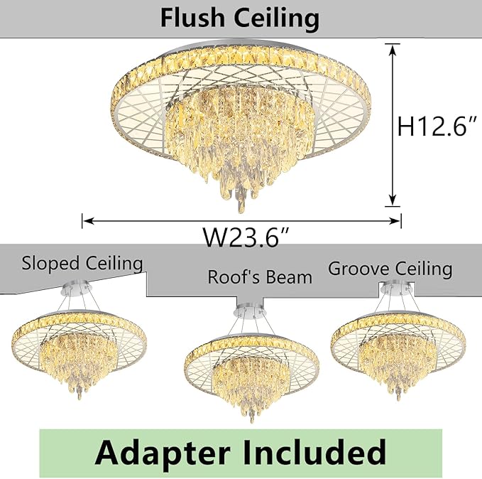 LED Chandelier for Dining Room Modern Crystal Ceiling Chandeliers Light for Bedroom Living Room Lights with 40W LEDs Dimmable Bulbs Silver Lighting Fixtures