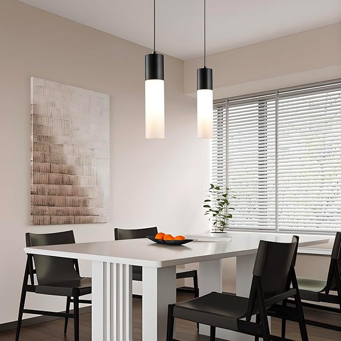 Pendant Lights Kitchen Island 3 Pack 12W Led Pendant Light with Milky White Lampshade, 1-Light Dining Light Fixture Ceiling Light Hanging in Black Finish, E12 LED Bulbs Included, 3000K-6000K