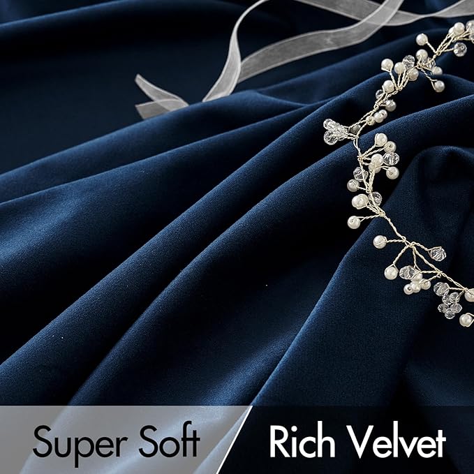 MIULEE Navy Blue Velvet Curtains 90 inches Long 2 Panels - Luxury Pinch Pleated Room Darkening Window Drapes for Bedroom Living Room Thermal Insulated Super Soft Blackout, Back Tab Rod Pocket