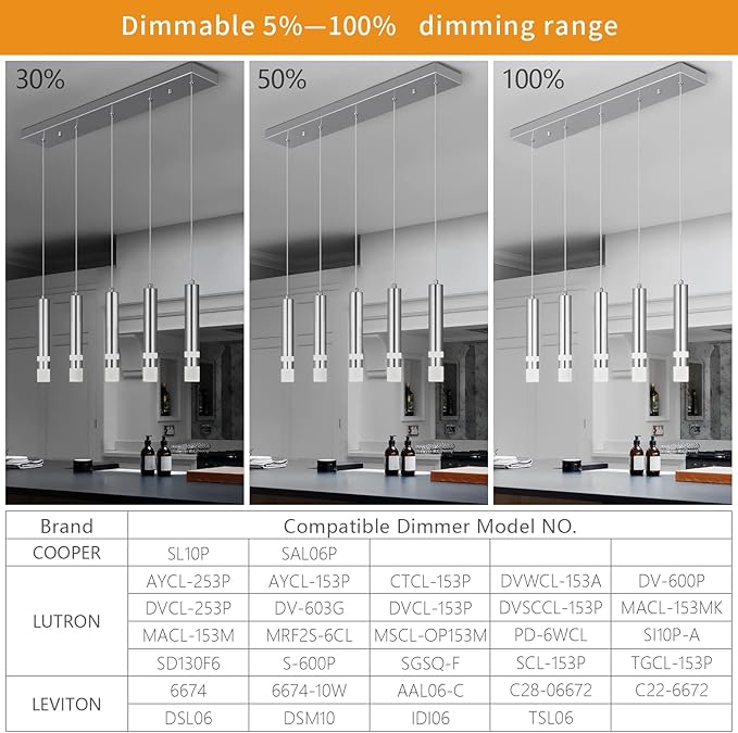 5-Light Dining Room Modern Pendant Light Kitchen Fixture Dimmable LED Chrome Mini Pendant Lighting fo Kitchen Island Study Pendant Lights