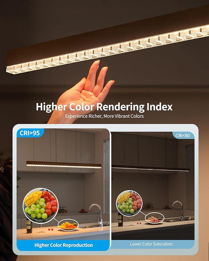 59" Wood Linear Pendant Light, Dimmable Kitchen Island Lighting with Remote, 30W LED Island Lights for Kitchen, Adjustable Linear Chandelier for Dinning Room Light Fixture, Bar, Pool Table - Walnut