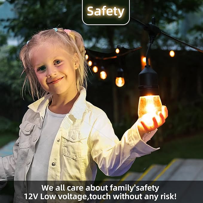 GANA 12V Low Voltage & Safe LED Outdoor String Lights,32FT 10 Shatterproof Bulbs, 2200K Warm White Pergola Lights for Your House's Pergola, Garden, Fence, Porch, and Balcony (32FT-96CRI)