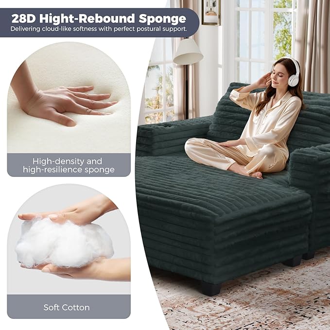 HUSFU 60'' Oversized Chaise Lounge Chair, Upholstered Sofa Bed, Sleeper Couch Reading Chairs with USB Port and Cup Holders,Comfy Cloud Sofas Couches for Living Room,Grey Blue