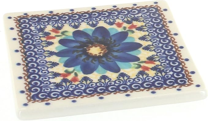 Blue Rose Polish Pottery - Orange Autumn Burst Tile - 4.5" Square - Ceramic Decorative Tile for Kitchen Backsplash, Trivet or Wall Art