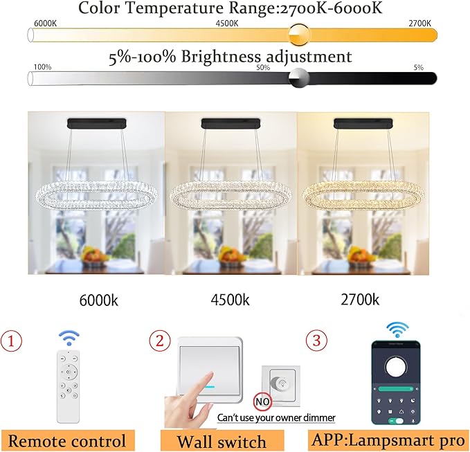 Oval Crystal Chandelier, 31.5'' Black Crystal Ring Pendant Light for Kitchen Island Modern Linear Oval Chandeliers for Dining Room Dimmable 3000K-6000K