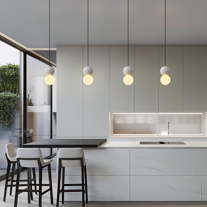 Modern 1-Light Concrete Pendant Light Kitchen Islandceiling Light Fixture White Glass Globe Ball Pendant Lighting for Dining Room Coffee Club Resturant Bar Living Room(3-Pack)