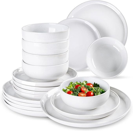 GBHOME Ceramic Dinnerware Sets for 6, 18pcs Stoneware Plates and Bowls Sets, Handmade Chip and Scratch Resistant Dishes Set, Dishwasher & Microwave Safe