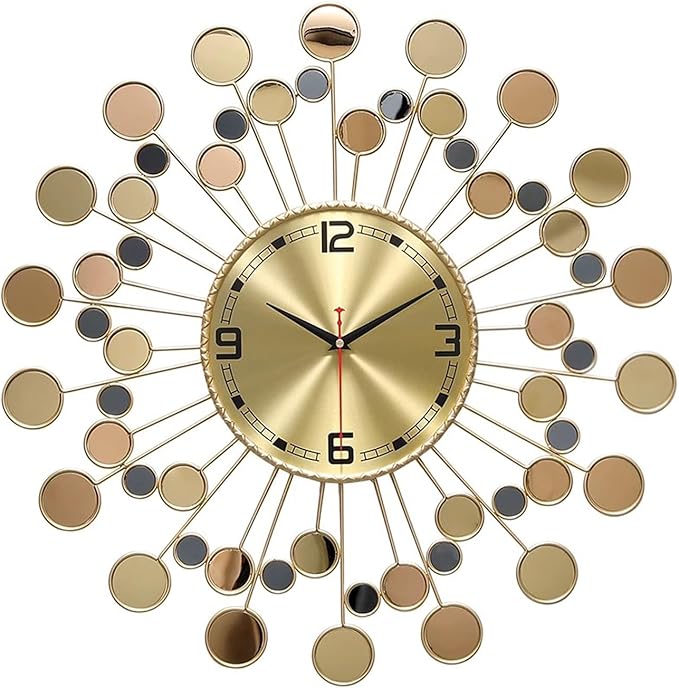 Wall Clock 22.83 Inch Gold - Large Sunburst Clock Non-Ticking Battery Operated, Starburst Round Wall Watch with Shell Disc Decoration for Living Room Bedroom Kitchen Office Home Decor