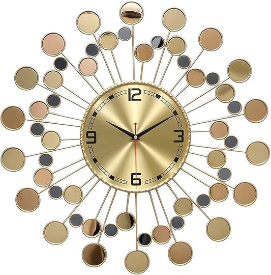 Wall Clock 22.83 Inch Gold - Large Sunburst Clock Non-Ticking Battery Operated, Starburst Round Wall Watch with Shell Disc Decoration for Living Room Bedroom Kitchen Office Home Decor