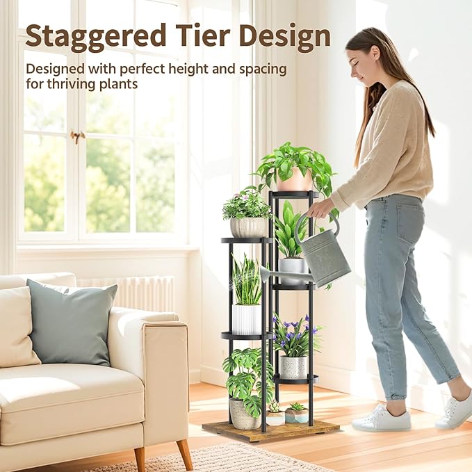 LASZOLA Black 5 Tier Plant Stand Indoor Heavy Duty Metal Planter Flower Holder Rack, Multi Modern Narrow Organizer, Floor Vertical Tower, Spiral Sturdy Decorate for House Bathroom Office Living Room