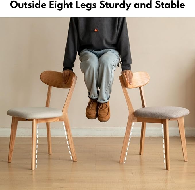 100% Solid Oak Wood Dining Chairs,Mid Century Modern Dining Chairs with Upholstered Cushion,Kitchen,Dining Room Chairs Set of 1/2/4 (1, Original Color Grey Upholstery)