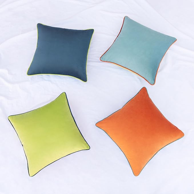 MONDAY MOOSE Decorative Throw Pillow Covers Cushion Cases, Set of 4 Soft Velvet Modern Double-Sided Designs, Mix and Match for Home Decor, Pillow Inserts Not Included (18x18 inch, Blue/Orange)