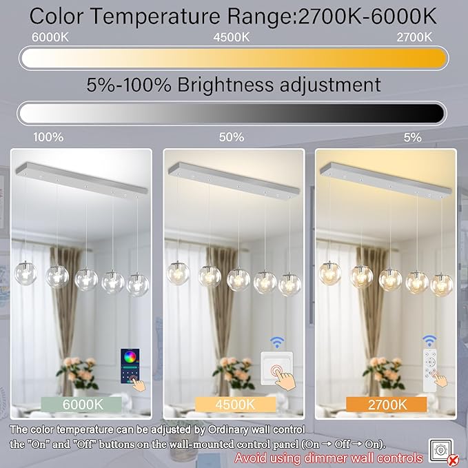 5-Lights Modern Rectangle Chandelier Globe Pendant Light,Chrome Linear Globe Chandeliers for Dining Room and Kitchen Island