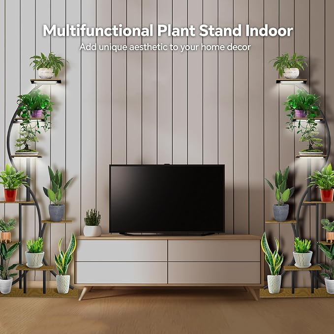 Plant Stand indoor with Grow Lights, 8 Tiered 62" Tall Metal Plant Shelf for indoor Plants Multiple, S-Shaped FlowelDisplay Rack for Living Room, Home, Balcony, Patio & Garden