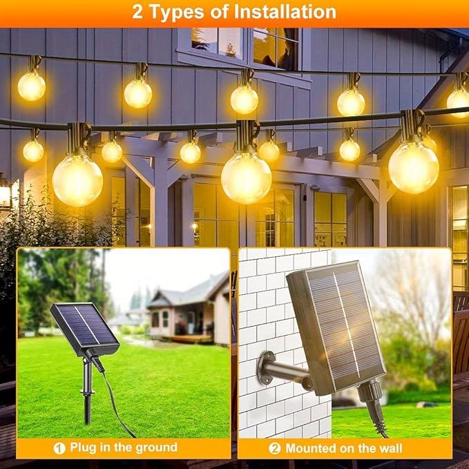 G40 Solar String Lights Outdoor with Remote 100 FT, USB & Solar Dual Charging, Waterproof, 8 Modes 3 Timers, 34+3 LED Globe Shatterproof Bulbs, Dimmable Solar Light for Camping Backyard Porch Garden