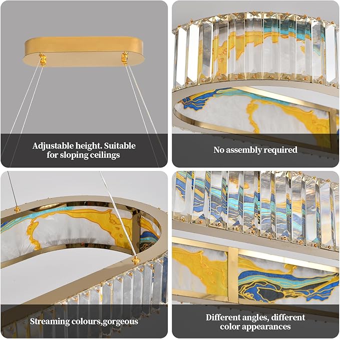 Rectangular Crystal Chandelier, Modern Pendant Lighting Adjustable Ceiling Light Fixture for Living Room Dining Room Bedroom (rectangular-32inch,No Assembly Required)