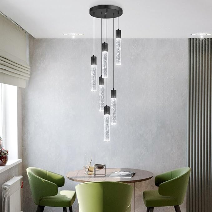 Modern Pendants Light for Kitchen Island Crystal Mini Chandeliers Dining Room LED Pendant Lighting Fixture High Ceiling Hanging Lights Bedroom Island Kitchen Foyer 6000K White Light Fixtures Black