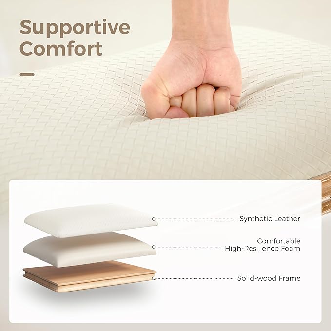 MAISON ARTS Off White Counter Height 24 inch Bar Stools Set of 4 for Kitchen Counter Solid Wood Legs with Faux Leather Padded Seat Farmhouse Barstools for 34"-38" Counter Island Upholstered Stools