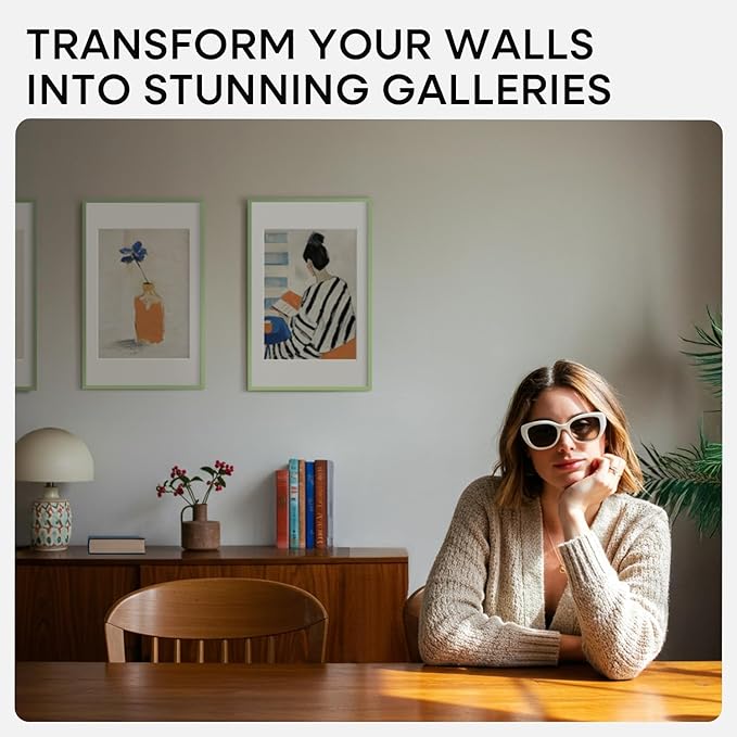 Homeforia 11x17 Picture Frame Sage Green, High End Metal 11x17 Poster Frames with Mat 8x12 Photo, 11 x 17 Sage Green Frame Matted to 8 by 12 Art, 17x11 Thin Frames, Tempered Glass, Wall Kit, Set of 1