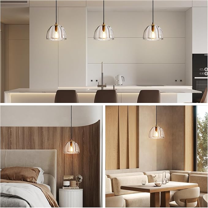 Brass Crystal Hemisphere Pendant Light, Kitchen Pendant Lighting Over Island, Farmhouse Pendant Light for Indoor Kitchen Island Dining Room Living Room Bedroom Bathroom, E12 Bulb Included