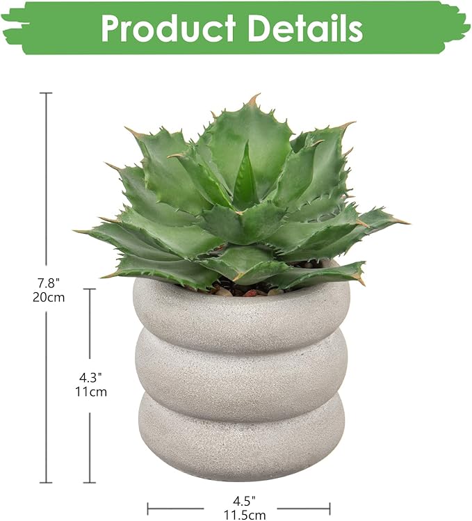 Fake Plants Succulents Artificial Agave Succulent Plants Faux Aloe Potted Plant in White Glaze Ceramic Pot for Desk Modern Office Living Room Table Shelf Bathroom Home Indoor Outdoor Decor