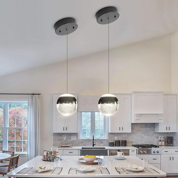 Modern Crystal Chandelier Black Globe Pendant Light Fixture, Mini Globe Ceiling Hanging Light Fixture for Living Room Bedroom Kitchen