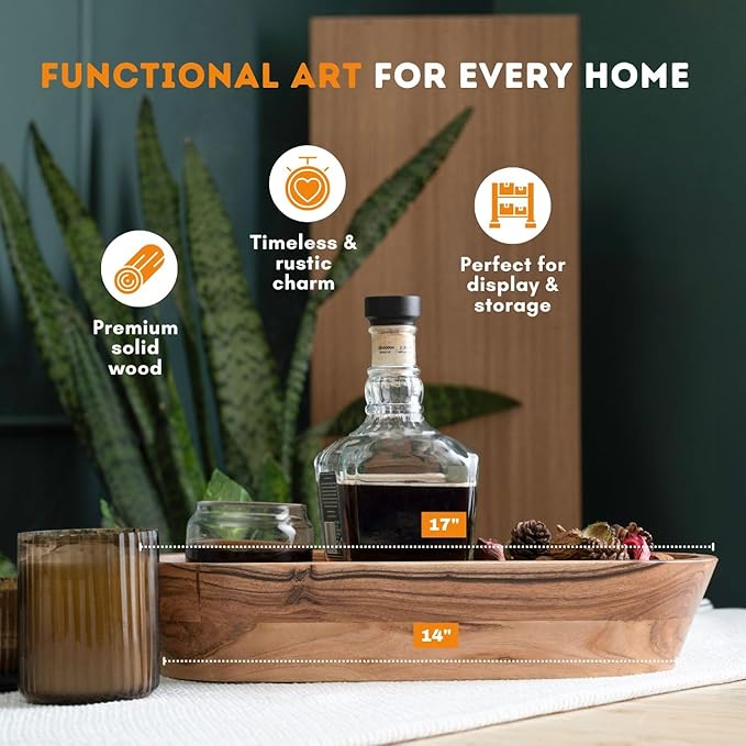 Wooden Dough Bowl – Handmade Decorative Bowls for Home Decor, Bathroom, Kitchen Counter & More - Acacia Wood Large Dough Bowl Fits Cosmetics, Keys & Other Knick Knacks – Great Boho Home Decorations