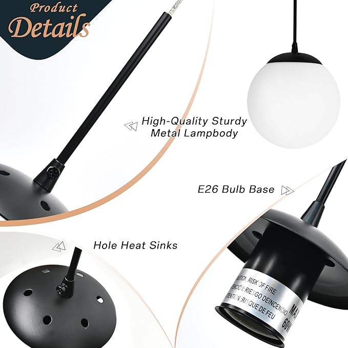 KoKo&Yukina 16-Light Black Mid Century Modern Chandelier for Living Room Staircase Chandelier for Entryway Globe Milky White Glass Pendant Light High Ceiling Chandeliers Foyer (Bulb & Remote Incl.)