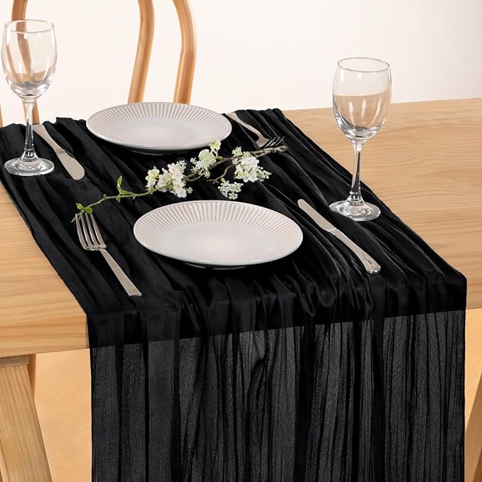 MLMC Black Halloween Table Runner 10ft Rustic Gauze Cheesecloth Table Runner Fall Decor 35x120 Inches for Halloween Party Bridal Shower Anniversary Events Decor